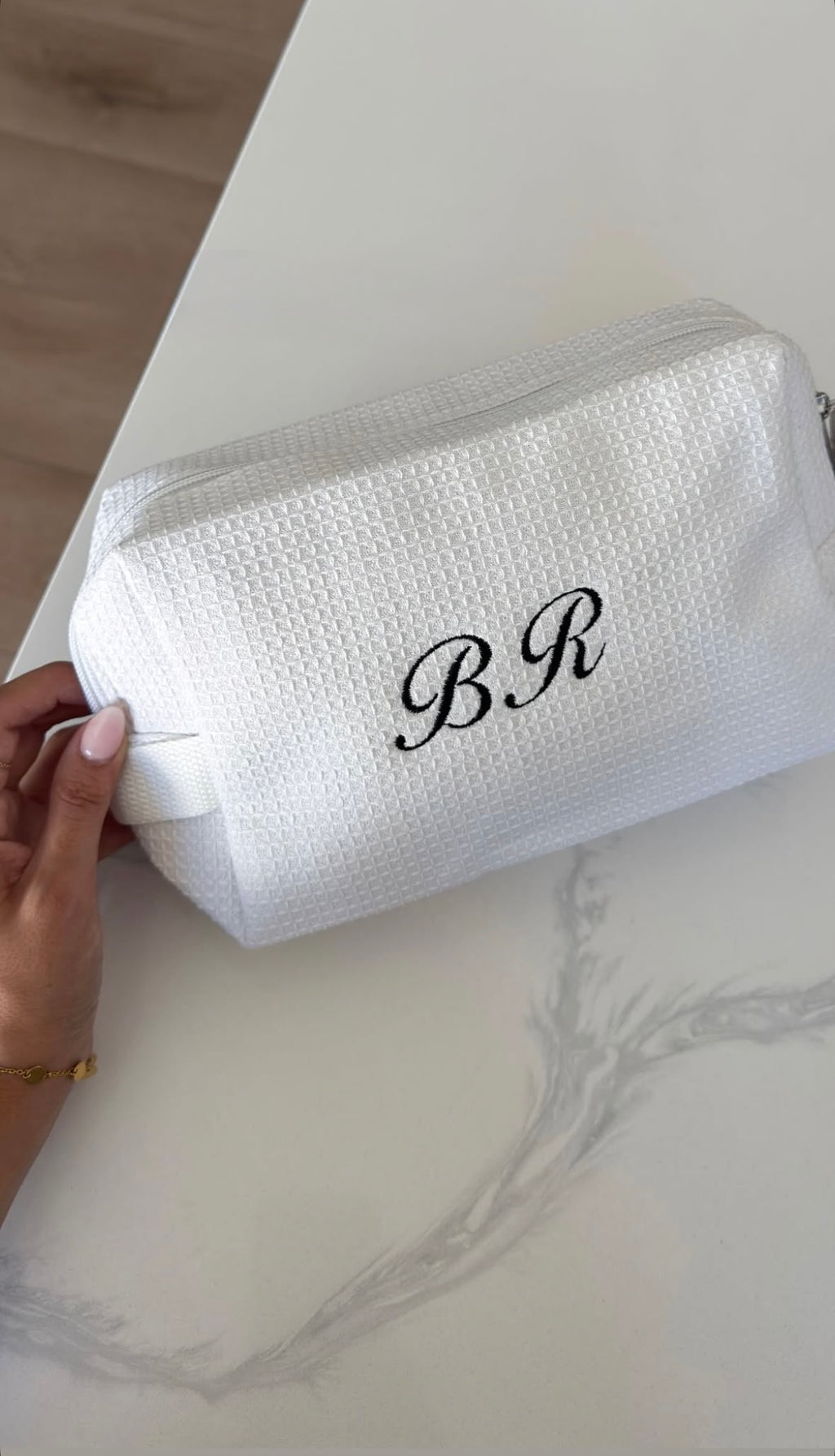 Large White Waffle Cosmetic Bag