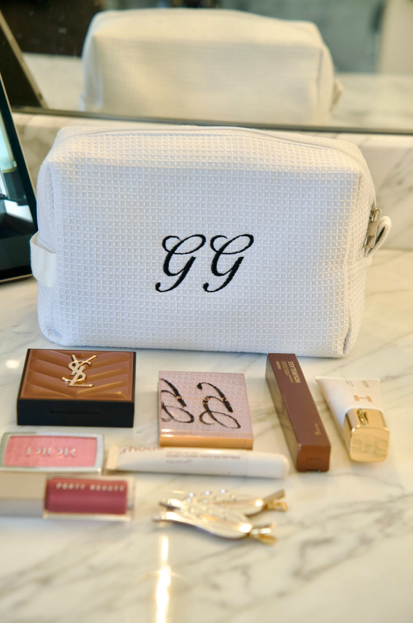 Large White Waffle Cosmetic Bag