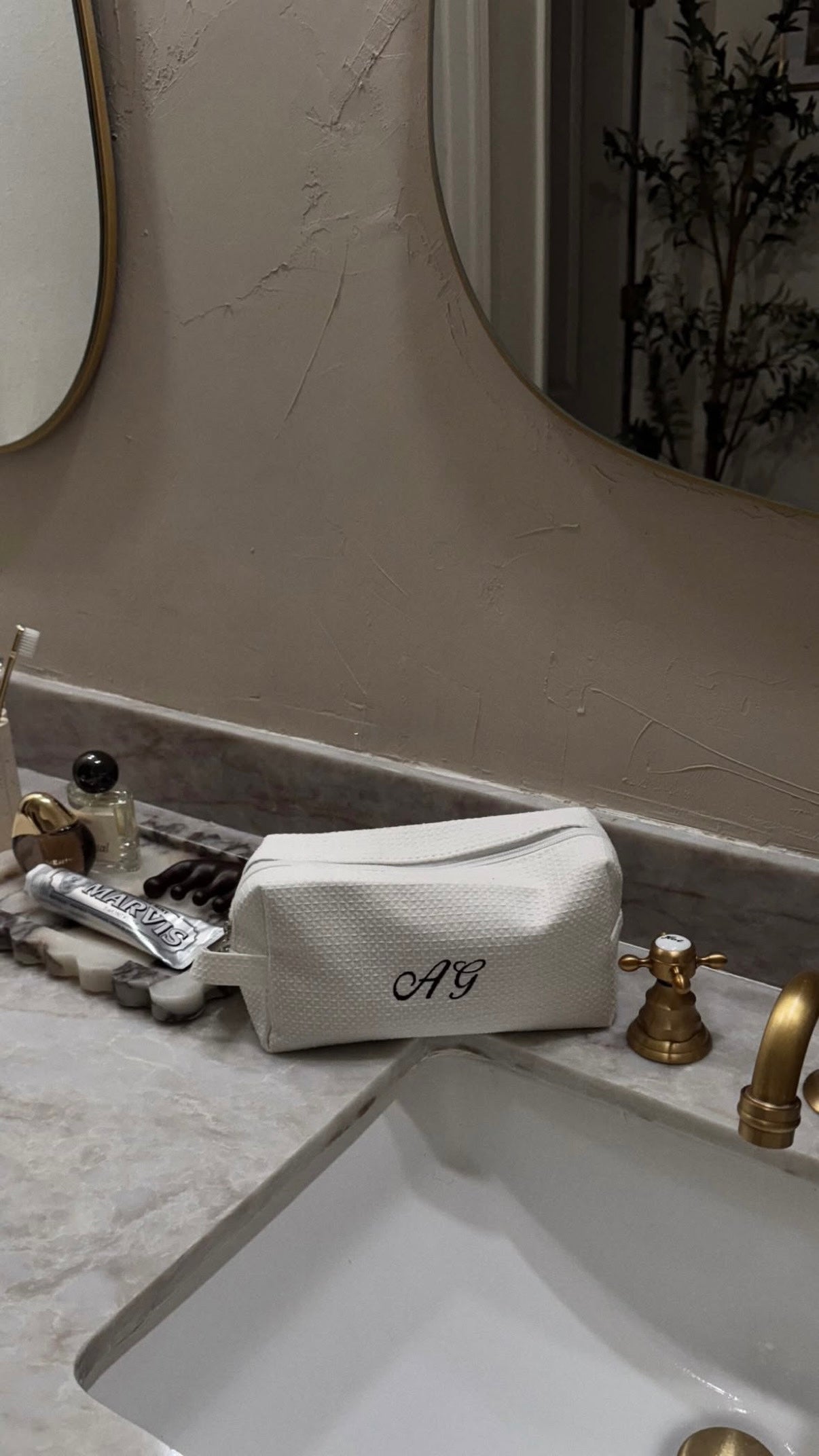 Medium White Waffle Cosmetic Bag