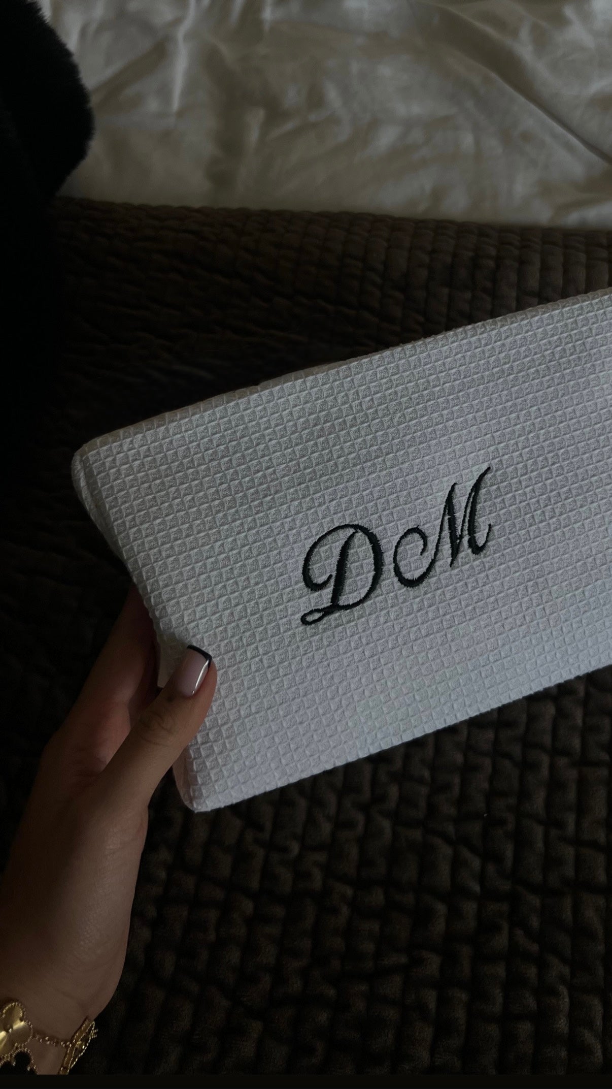 Large White Waffle Cosmetic Bag