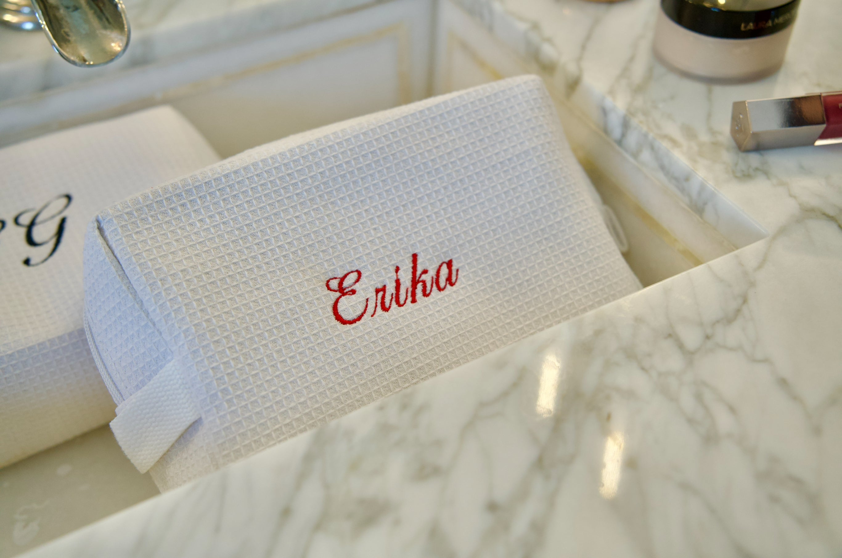 Large White Waffle Cosmetic Bag